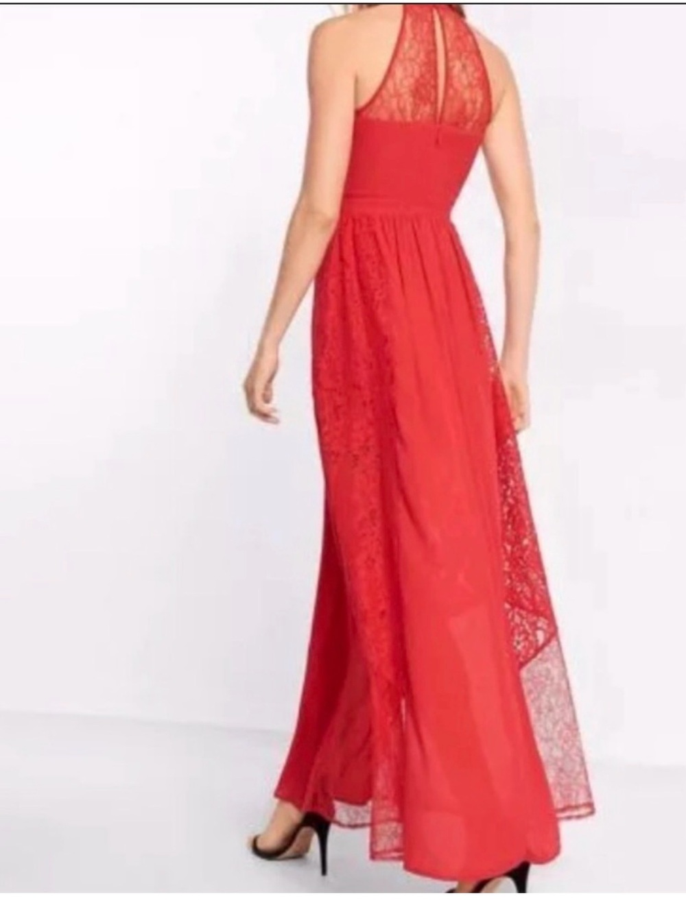 Express Red Halter Lace-Panel Maxi Dress - Picture 2 of 8